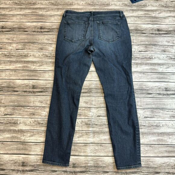 Ann Taylor LOFT Women's Slim Straight Leg Jeans Dark Blue Denim 32 Stretchy Zip - Picture 3 of 11